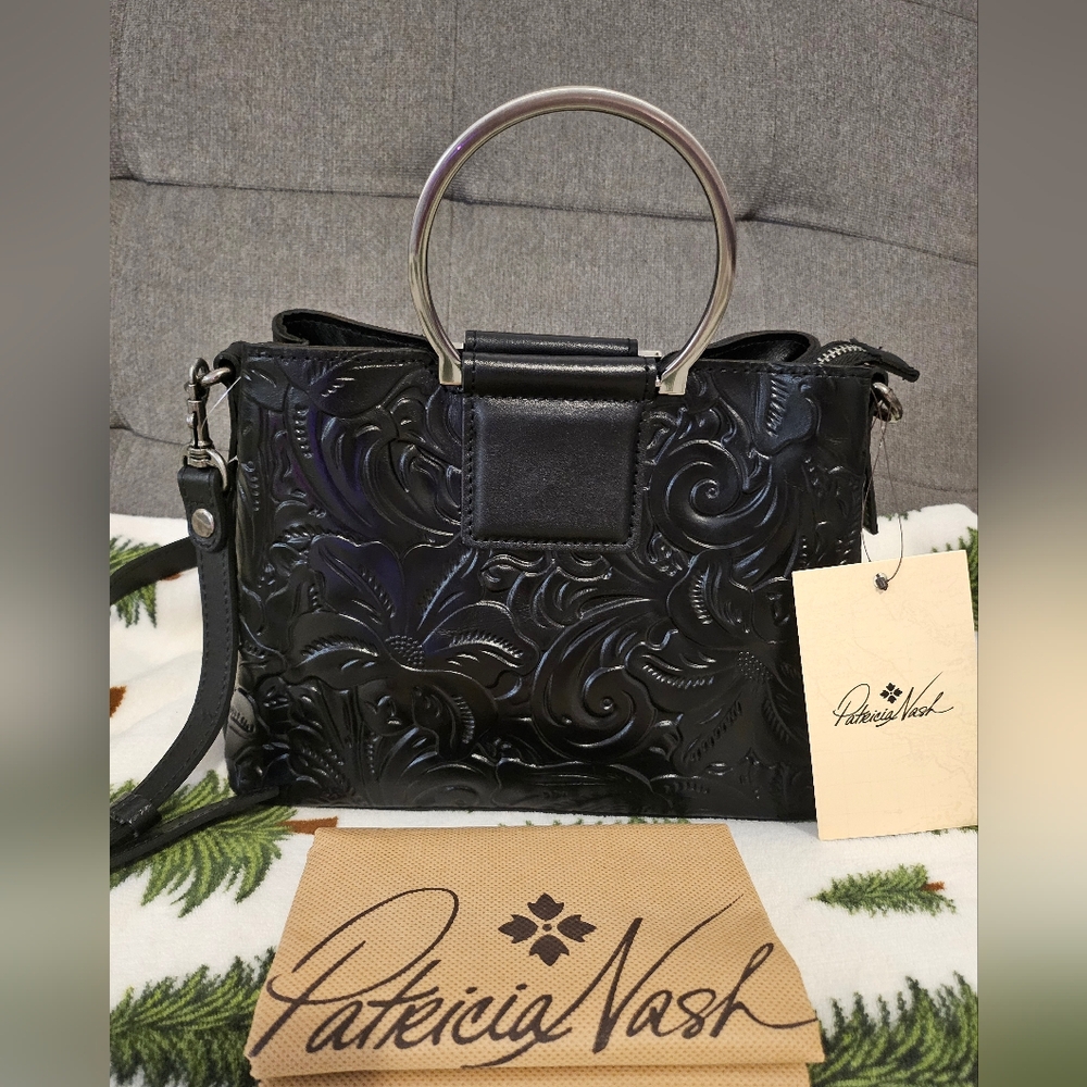 Patricia Nash Empoli Black Embossed Leather handbag - Picture 2 of 12